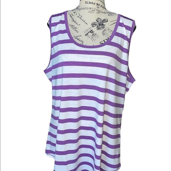 LuLaRoe Womens 3XL White & Purple Striped Tank Top Sleeveless Layering Plus Size - Picture 6 of 11